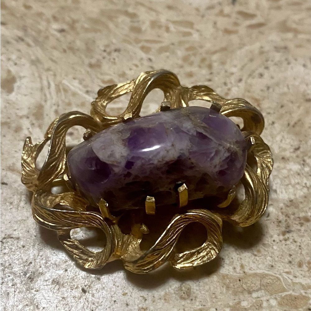 Vintage Amethyst Stone Brooch - Picture 1 of 2